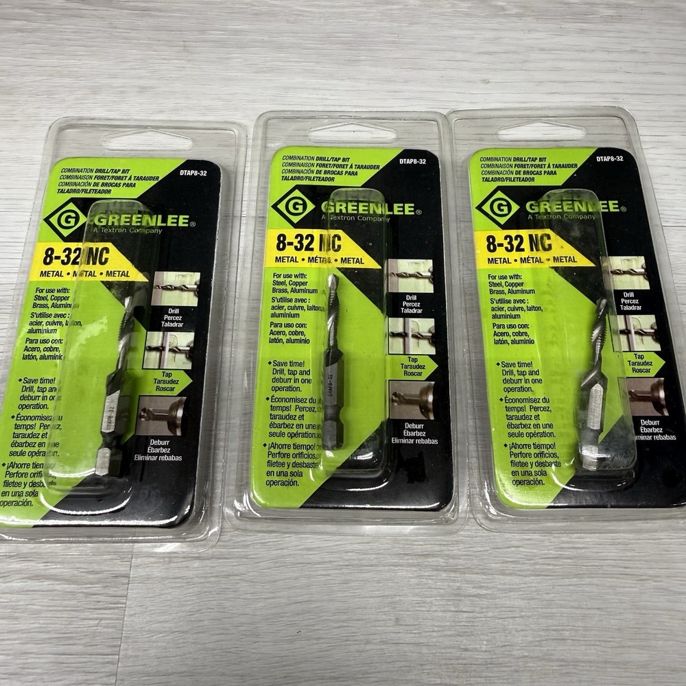 Lot of 3 Greenlee DTAP8-32 Combination Drill and Tap Bit 8-32NC High Speed Steel